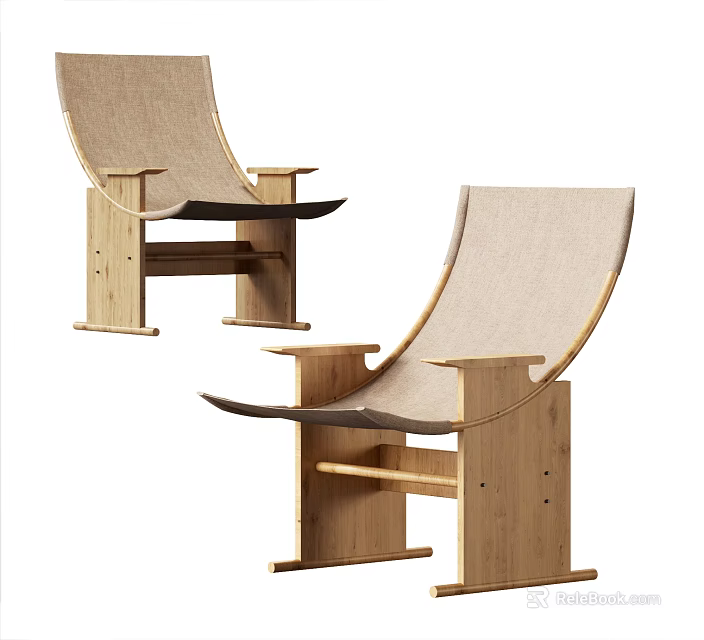 Modern Minimalist Leisure Chair With Wooden Frame Fabric Seat And Curved Back 3d model 