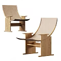 Modern Minimalist Leisure Chair With Wooden Frame Fabric Seat And Curved Back