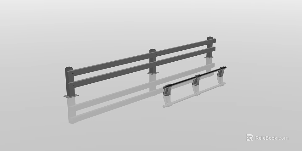 Modern Metal Fence With Horizontal Bars And Support Posts For Outdoor Areas 3d model 