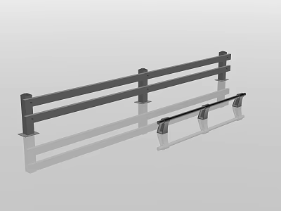 Modern Metal Fence With Horizontal Bars And Support Posts For Outdoor Areas 3d model