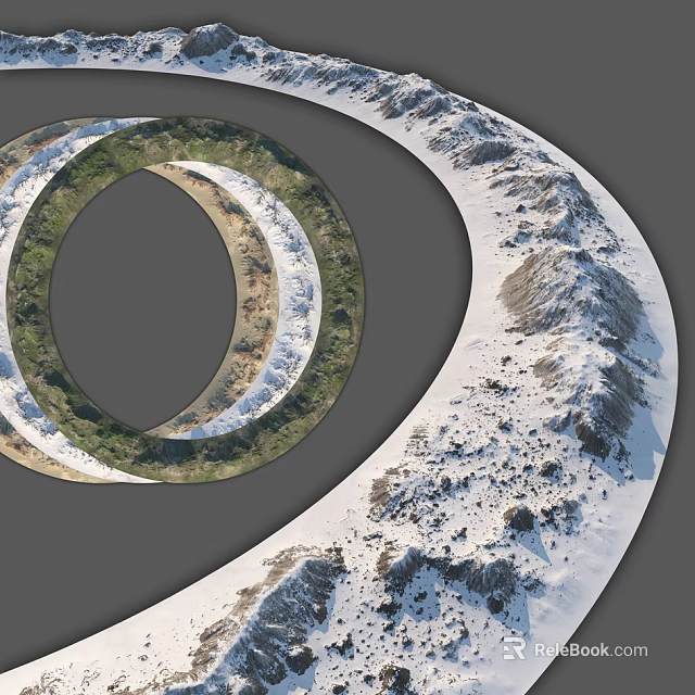 Circular Ring Garden Landscape With Green Vegetation Snowy Areas And Mountain Elements 3d model