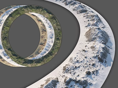 Circular Ring Garden Landscape With Green Vegetation Snowy Areas And Mountain Elements 3d model