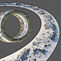 Circular Ring Garden Landscape With Green Vegetation Snowy Areas And Mountain Elements 3d model