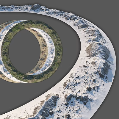 Circular Ring Garden Landscape With Green Vegetation Snowy Areas And Mountain Elements 3d model