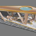 Modern Wooden Pergola Design With Curved Support Columns And Yellow Roof Edge
