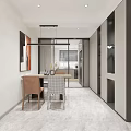 Modern Living and Dining Room Interior With Large TV Marble Accent Wall And Beige Sofa
