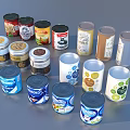 Assorted Household Cans With Diverse Designs And Colorful Product Labels