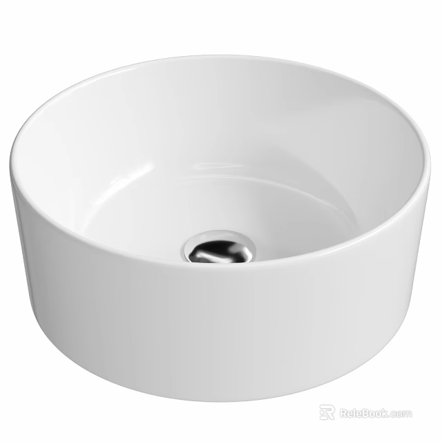 Elegant Modern White Round Ceramic Countertop Wash Basin With Silver Drain 3d model 