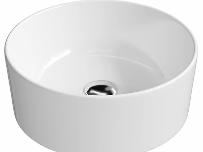 Elegant Modern White Round Ceramic Countertop Wash Basin With Silver Drain 3d model