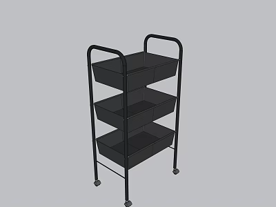 Black Metal Three-Tier Storage Shelf Cart With Rolling Wheels For Home Storage 3d model
