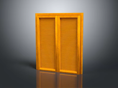 Yellow Wooden Double Louvered Door with Classic Stylish Design and Smooth Finish 3d model