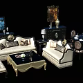 Elegant White And Gold Sofa Coffee Table Set With Decorative Pillows And Ornate Side Table