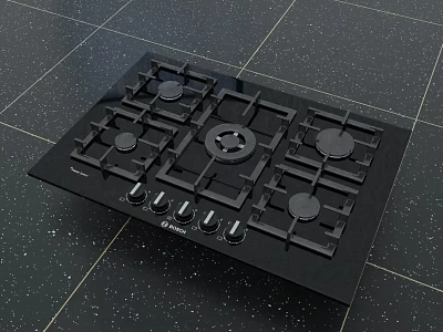 Black Glass Cooktop Gas Stove With Four Burners And Control Knobs As Essential Kitchen Appliance 3d model