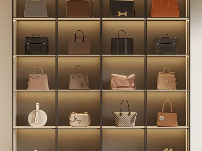 Stylish Handbags in Different Colors and Styles Neatly Arranged on Multiple Shelves 3d model