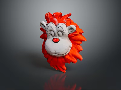Cartoon Red Monkey Head With Orange Mane White Face And Red Nose 3d model