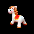 Decorative Ornament Set Featuring Cute White Pony With Brown Mane Red Saddle And Yellow Stars