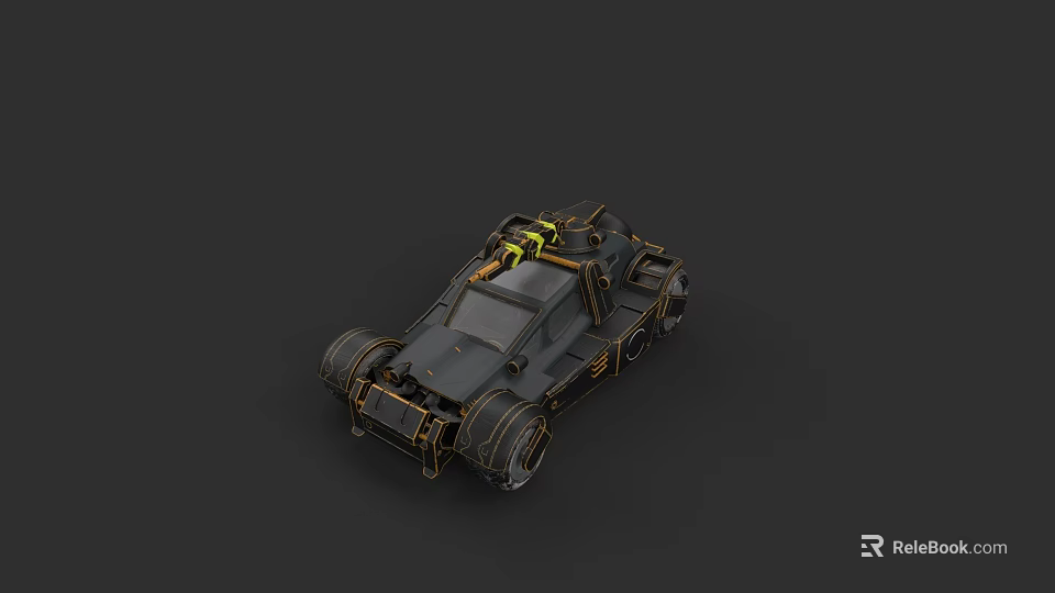 Futuristic Off Road Car With Black Body Gold Accents And Mechanical Design 3d model 