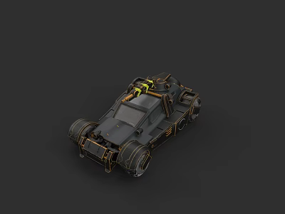 Futuristic Off Road Car With Black Body Gold Accents And Mechanical Design 3d model