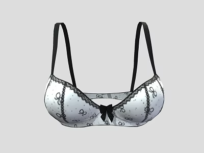 Women's White Bra With Black Lace Trim Bow Detail And Decorative Patterns 3d model
