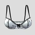 Women's White Bra With Black Lace Trim Bow Detail And Decorative Patterns