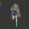 3D Anime Character Model With Gray Long Hair In Purple Dress And Rabbit Ear Hat
