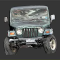 Vintage Green Jeep Wrangler With Worn Exterior And Broken Windows