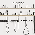 Modern Built in Bathtub Faucets Displayed on Wooden Shelves with Stylish Designs