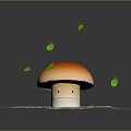 Adorable Mushroom with Smiling Face Sitting on Colorful Vegetable Crumbs and Falling Green Leaves