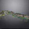 Natural Rock Formation With Green And Brown Textures On Reflective Surface