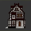 Traditional Half Timbered House With Red Brown Roof White Walls And Wooden Frames