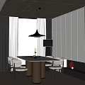 Modern Restaurant Interior With Large Window City View White Cabinets Marble Dining Table And Chairs
