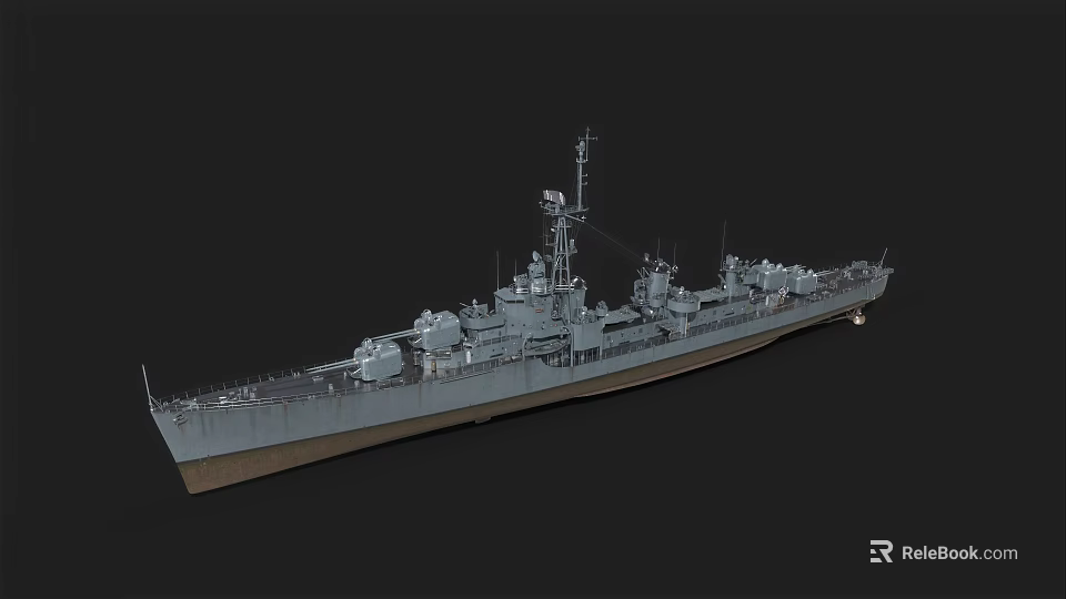 Military Warship With Deck Weapon Systems Radar Antenna And Bridge Structure 3d model 