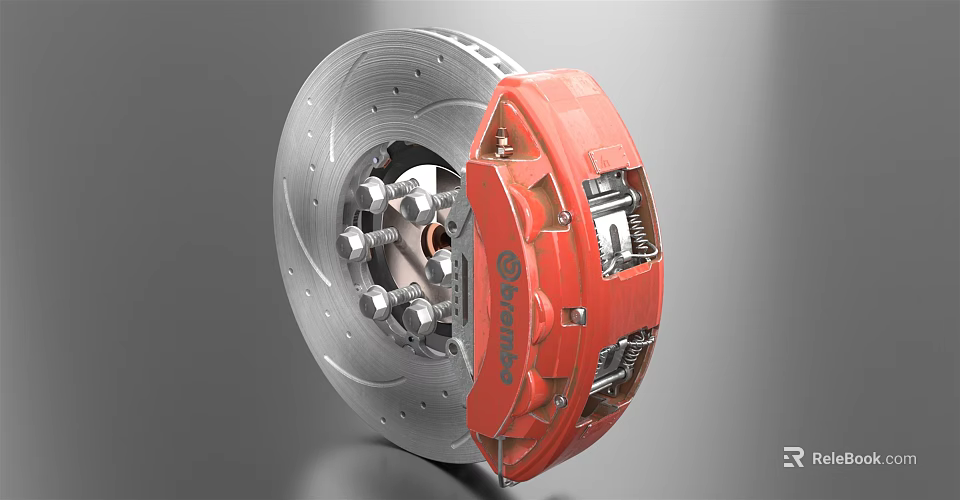 Red High Performance Brake Caliper With Silver Ventilated Disc And Automotive Components 3d model 