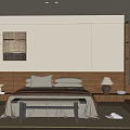 Bright Bedroom With Large Window Plant Bed Pillows Foot Bench Table Lamp Wooden Furniture And Carpet