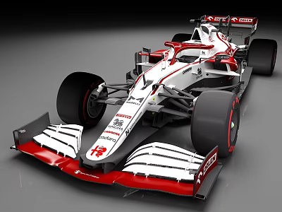 Alfa Romeo Formula 1 Racing Car With White Red Aerodynamic Design And Tires 3d model