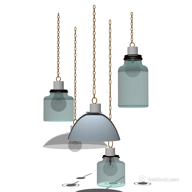 Modern Glass Pendant Lights with Light Blue and Gray Bottle Dome Shapes Hanging 3d model 