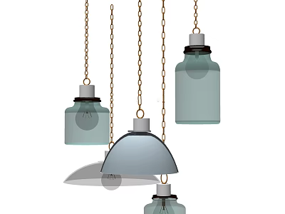 Modern Glass Pendant Lights with Light Blue and Gray Bottle Dome Shapes Hanging 3d model