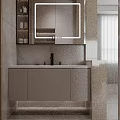 Elegant Modern Bathroom Vanity With Backlit Mirror Marble Sink Countertop Storage