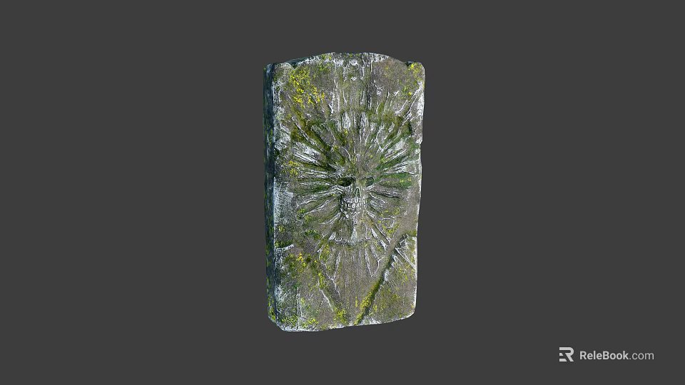 Moss Covered Ancient Stone Slab With Intricate Carved Patterns And Natural Weathered Texture 3d model 