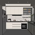 Modern White Kitchen Interior Design With Cabinets Refrigerator Cooktop Oven Sink And Plant