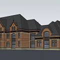 European Style Large Brick Mansion With Black Roof And Arched Windows