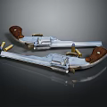 Vintage Silver Revolvers With Brown Wooden Grips And Bullets On Shiny Surface