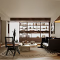 Modern Living Room Interior Design With Black Leather Sofa Fireplace Circular Rug And Wooden Decor