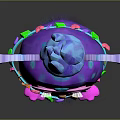 Cute Purple Fluffy Game Movie Character With Large Ears Colorful Decorations And Pink Feet