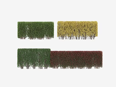 Colorful Bushes Hedge Rows With Green Yellow Red Foliage For Garden Landscape 3d model