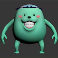 Playful Green 3D Creature Character With Smiling Face And Blue Frilled Hat
