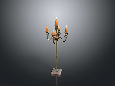 Vintage Brass Candelabra With Five Lit Candles And Decorative Base 3d model