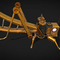 Golden Steampunk Mechanical Insect with Gear Details Bulb Eyes and Metal Legs