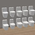 White Toilets Featuring Various Designs Neatly Arranged Against Wall Display Collection 3d model