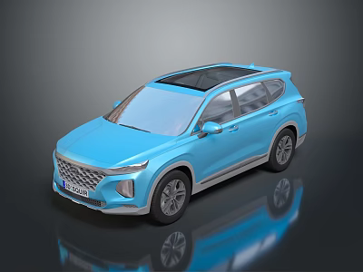 Blue Modern SUV with Sunroof Sleek Exterior Design and Shiny Reflection on Dark Surface 3d model